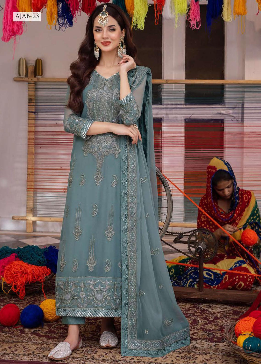Abresham By Asim Jofa Embroidered Chiffon Suits Unstitched 3 Piece AJ23AB AJAB-23 - Luxury Festive Collection