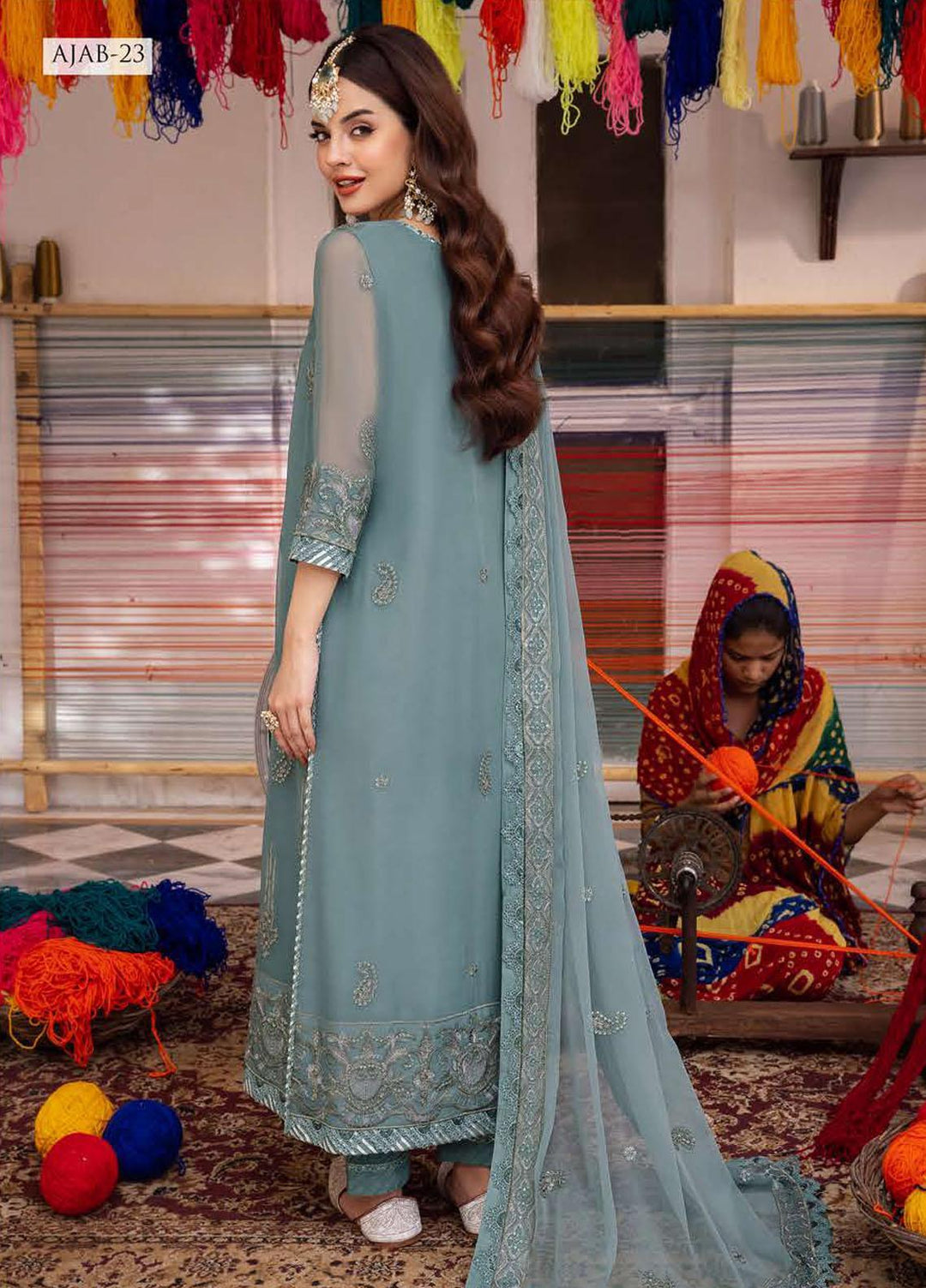 Abresham By Asim Jofa Embroidered Chiffon Suits Unstitched 3 Piece AJ23AB AJAB-23 - Luxury Festive Collection