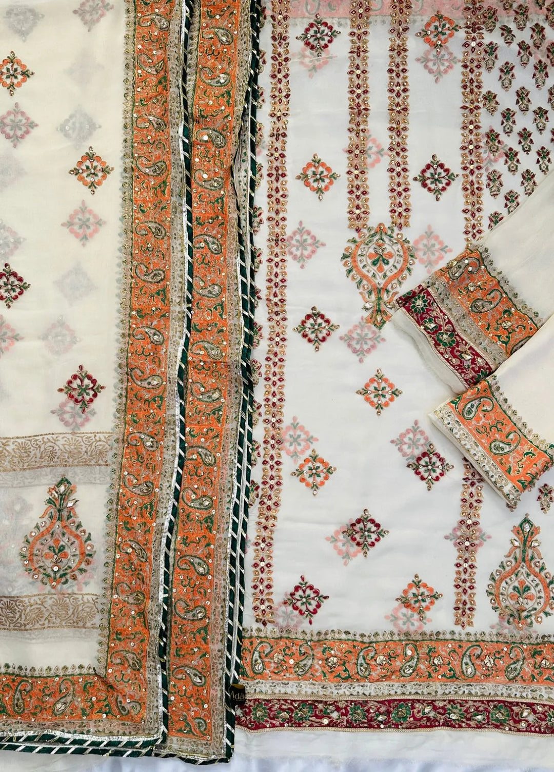 Adaa By Mahnoor Embellished Chiffon Suits Unstitched 3 Piece Suit Bright Cream - Festive Collection