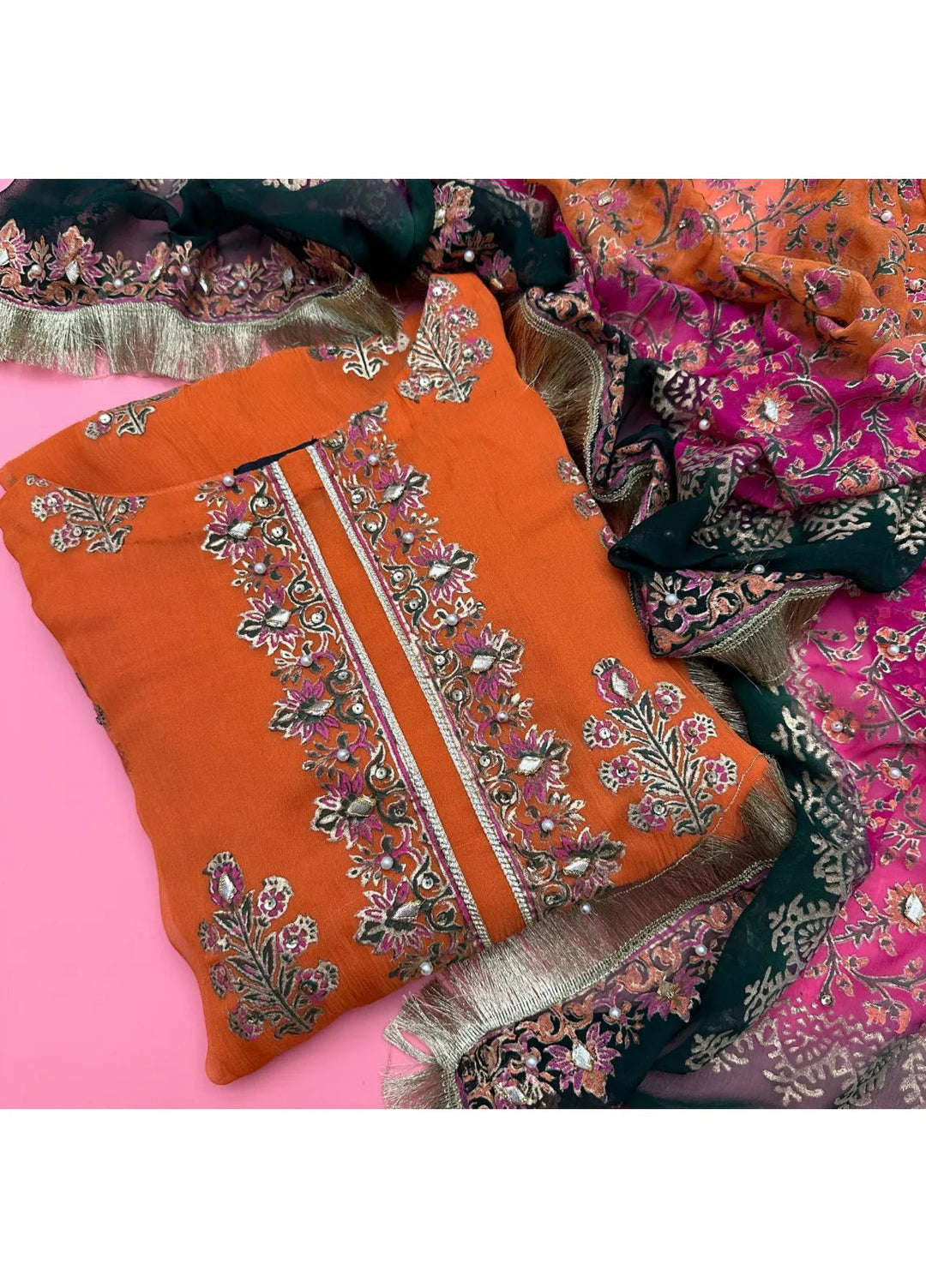 Adaa By Mahnoor Embellished Chiffon Suits Unstitched 3 Piece Suit Cocktail - Festive Collection