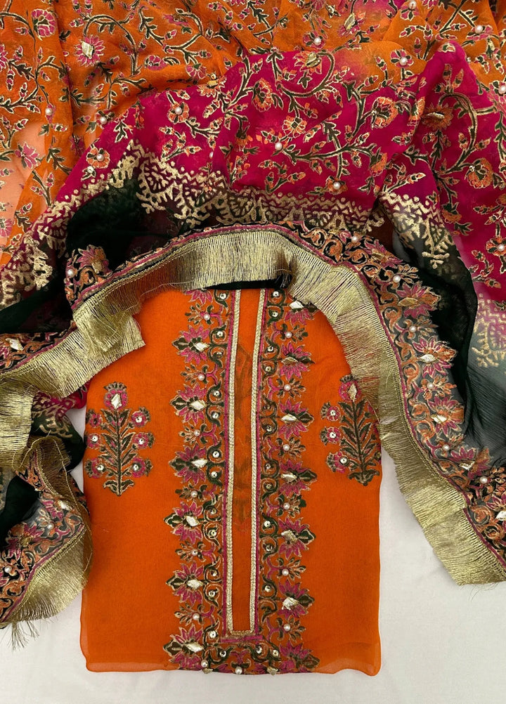 Adaa By Mahnoor Embellished Chiffon Suits Unstitched 3 Piece Suit Cocktail - Festive Collection