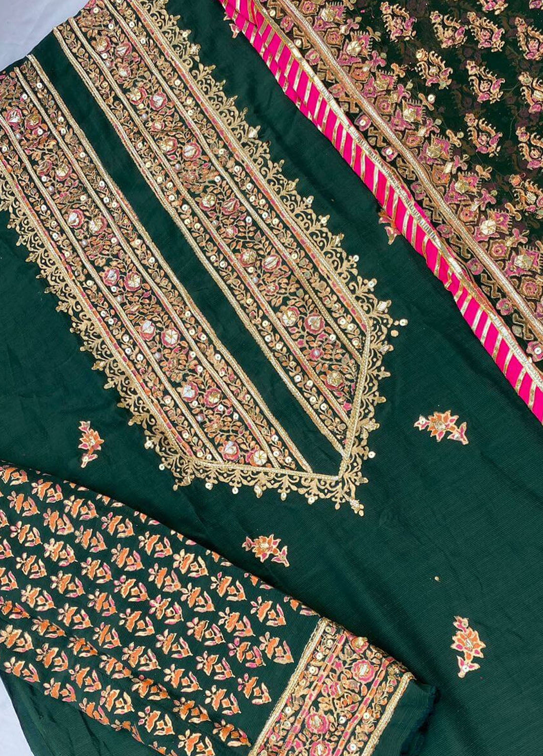 Adaa by Mahnoor Embellished Raw Silk Suits Unstitched 3 Piece Bottel Green - Festive Collection