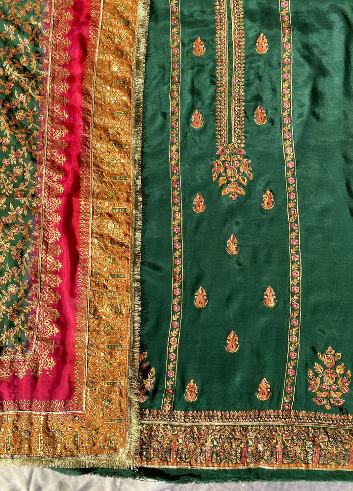 Adaa by Mahnoor Embellished Raw Silk Suits Unstitched 3 Piece Green N Pink - Festive Collection