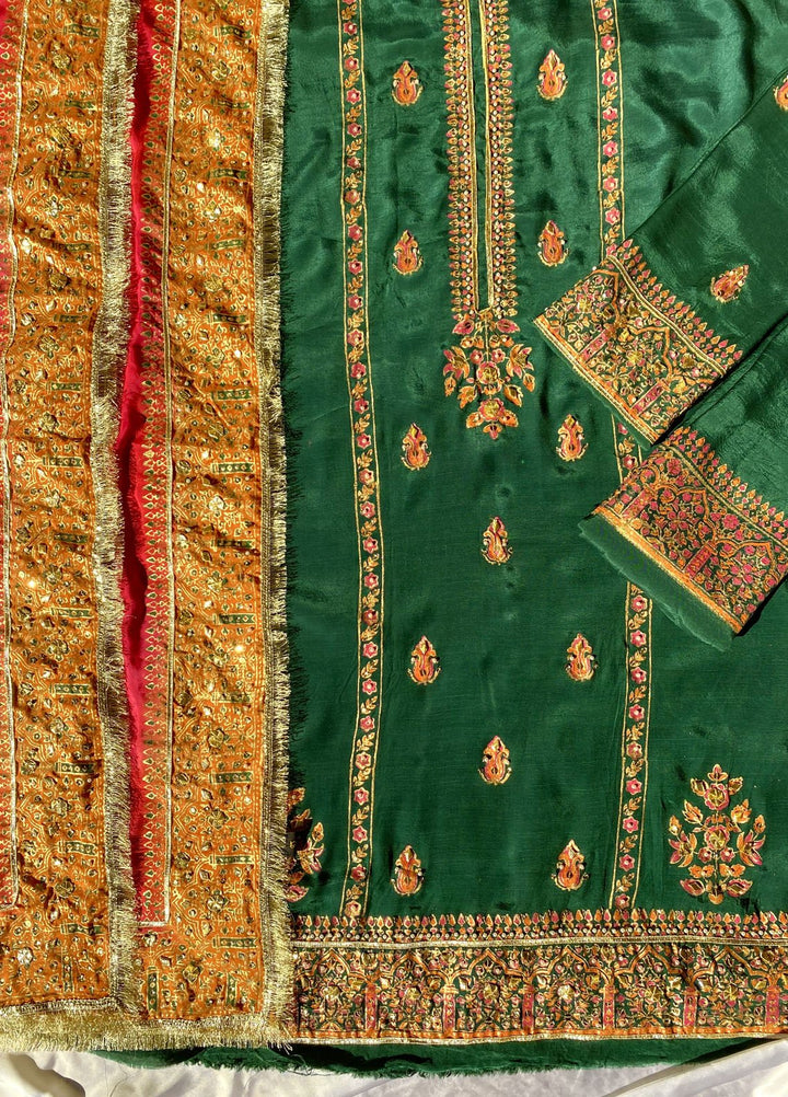 Adaa by Mahnoor Embellished Raw Silk Suits Unstitched 3 Piece Green N Pink - Festive Collection