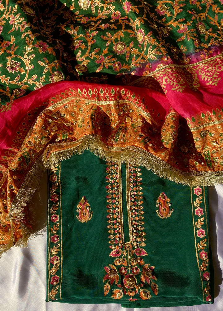 Adaa by Mahnoor Embellished Raw Silk Suits Unstitched 3 Piece Green N Pink - Festive Collection