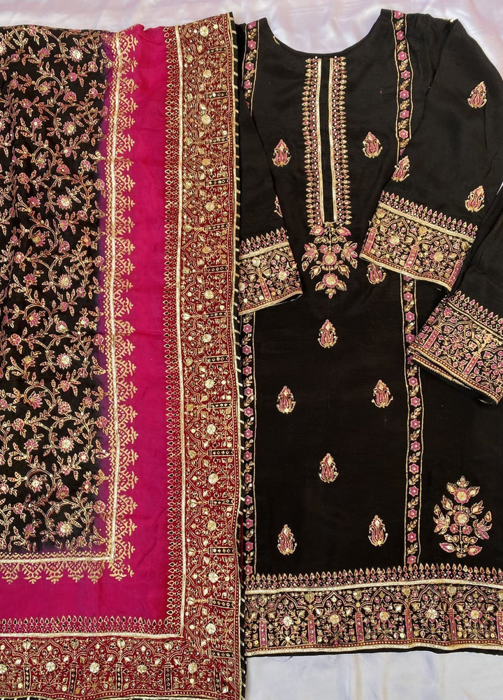 Adaa by Mahnoor Embellished Raw Silk Suits Unstitched 3 Piece Jet Black - Festive Collection