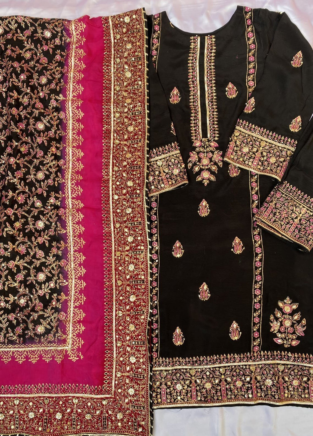 Adaa by Mahnoor Embellished Raw Silk Suits Unstitched 3 Piece Jet Black - Festive Collection