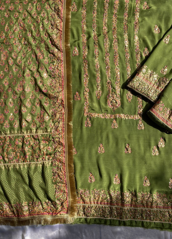 Adaa by Mahnoor Embellished Raw Silk Suits Unstitched 3 Piece Lime Embellished - Festive Collection