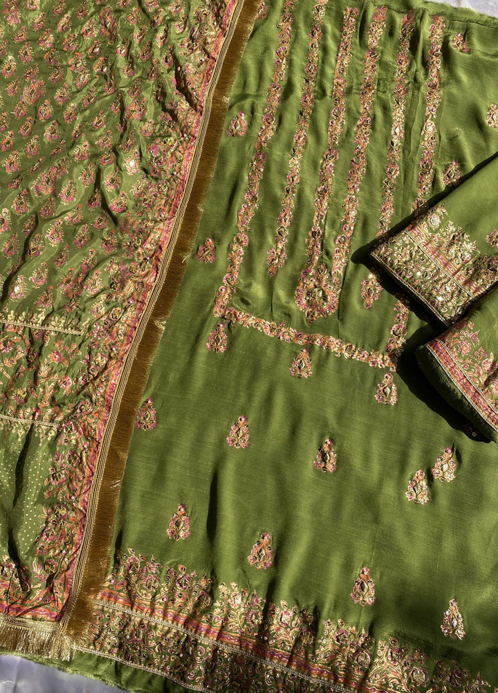 Adaa by Mahnoor Embellished Raw Silk Suits Unstitched 3 Piece Lime Embellished - Festive Collection