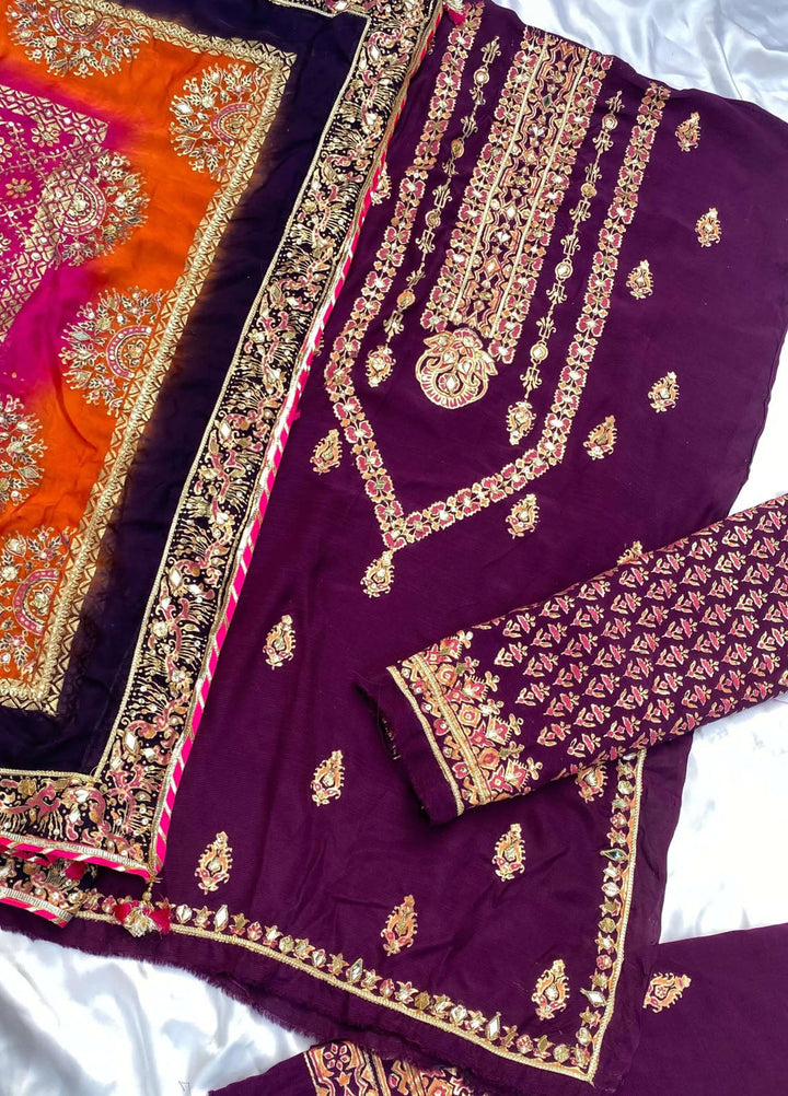 Adaa by Mahnoor Embellished Raw Silk Suits Unstitched 3 Piece Plum Orange - Festive Collection