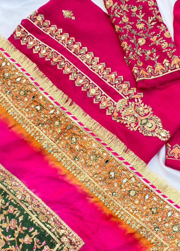 Adaa by Mahnoor Embellished Raw Silk Suits Unstitched 3 Piece Raspberry - Festive Collection