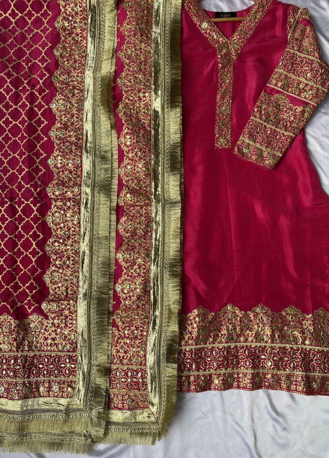 Adaa by Mahnoor Embellished Raw Silk Suits Unstitched 3 Piece Shocking Pink - Festive Collection