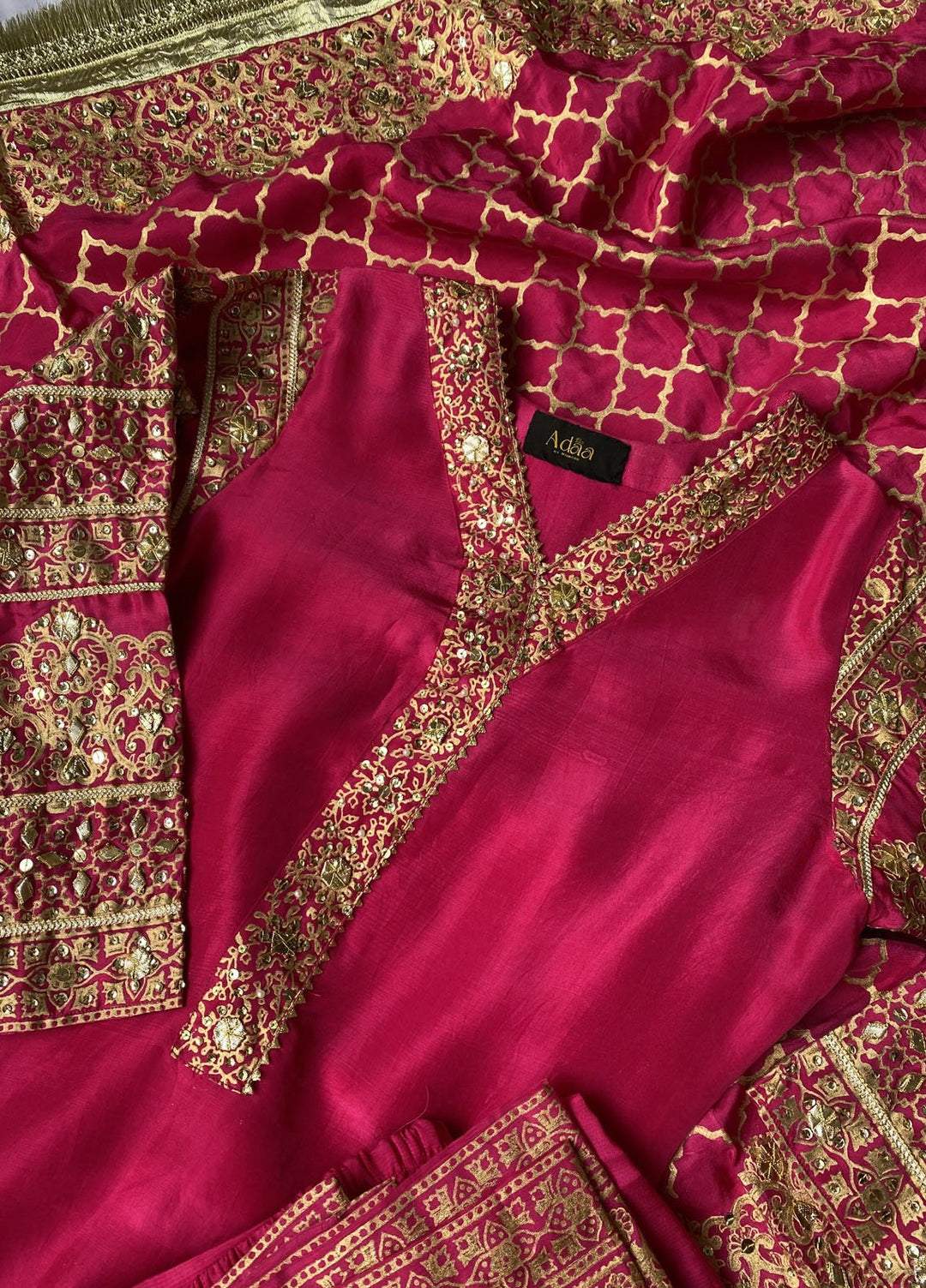 Adaa by Mahnoor Embellished Raw Silk Suits Unstitched 3 Piece Shocking Pink - Festive Collection