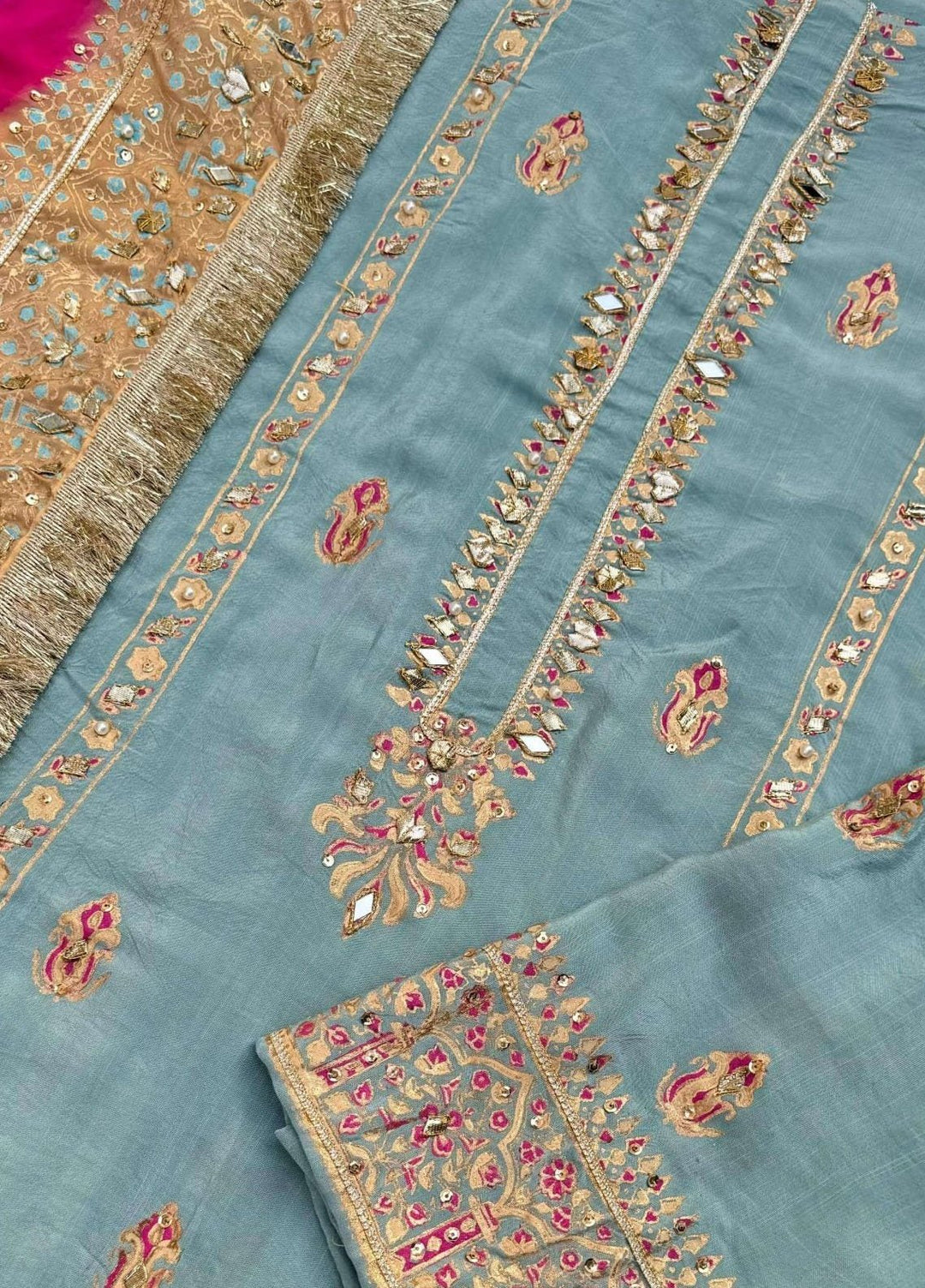 Adaa by Mahnoor Embellished Raw Silk Suits Unstitched 3 Piece Sky - Festive Collection