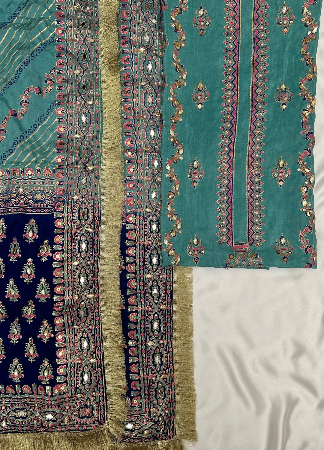 Adaa By Mahnoor Embellished Raw Silk Suits Unstitched 3 Piece Suit Aqua - Festive Collection