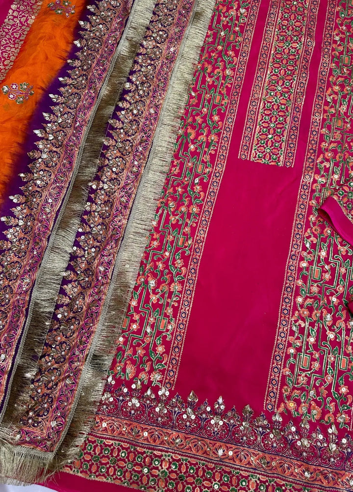 Adaa By Mahnoor Embellished Raw Silk Suits Unstitched 3 Piece Suit Bright Pink - Festive Collection