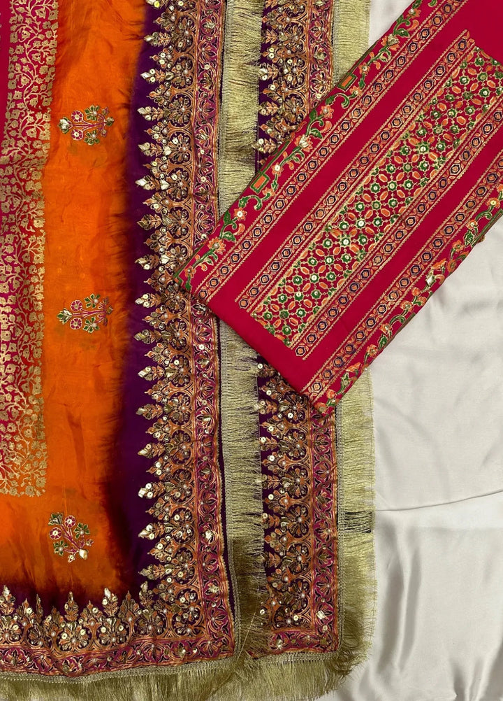 Adaa By Mahnoor Embellished Raw Silk Suits Unstitched 3 Piece Suit Bright Pink - Festive Collection