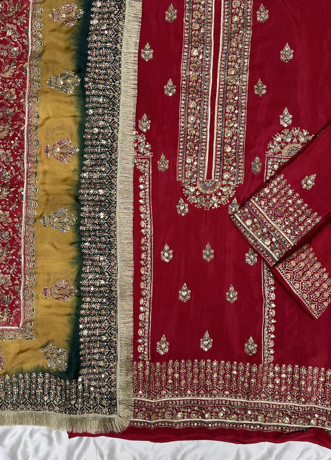 Adaa By Mahnoor Embroidered Raw Silk Suits Unstitched 3 Piece Carmine - Festive Collection
