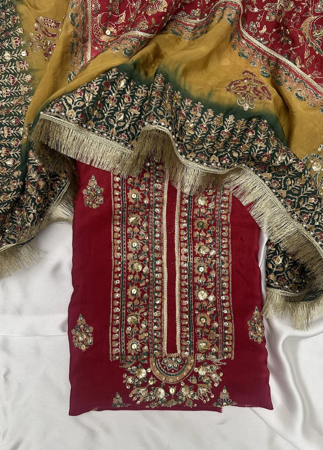 Adaa By Mahnoor Embroidered Raw Silk Suits Unstitched 3 Piece Carmine - Festive Collection