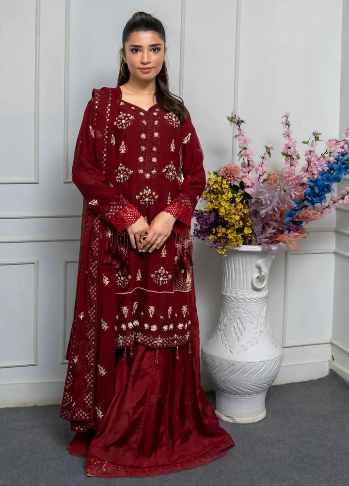 Adam Couture Pret Embroidered Chiffon 3 Piece Suit Gulab