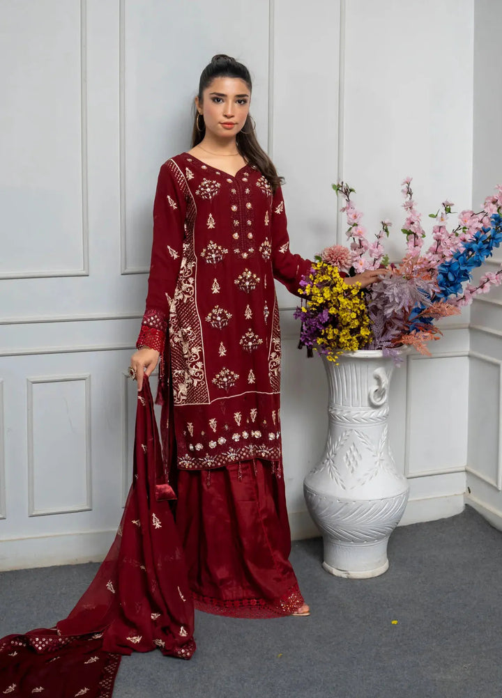 Adam Couture Pret Embroidered Chiffon 3 Piece Suit Gulab
