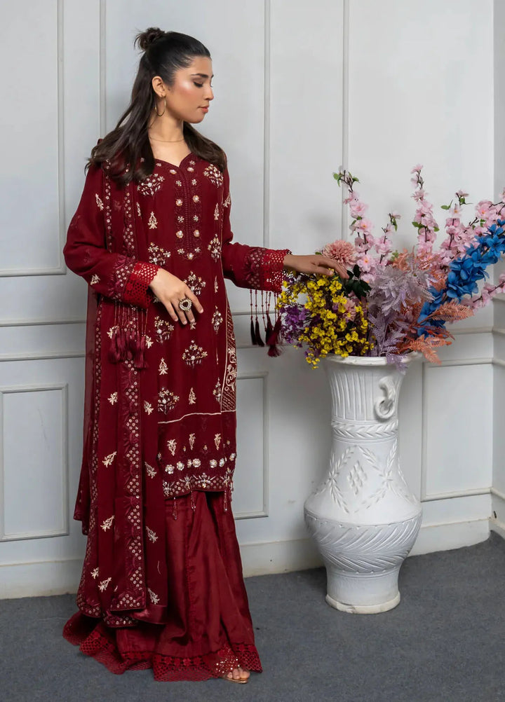 Adam Couture Pret Embroidered Chiffon 3 Piece Suit Gulab