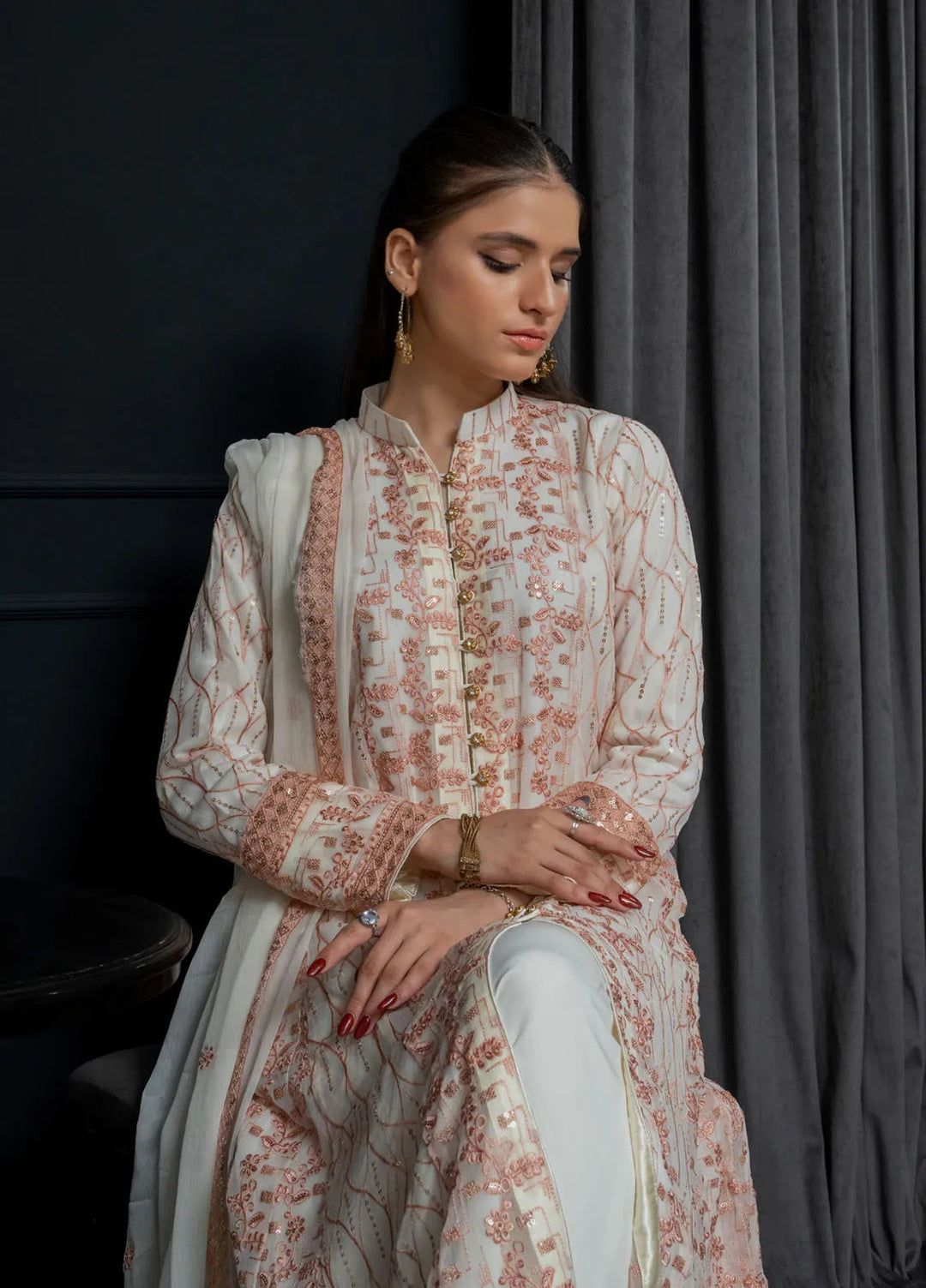 Adam Couture Pret Embroidered Chiffon 3 Piece Suit Muskan