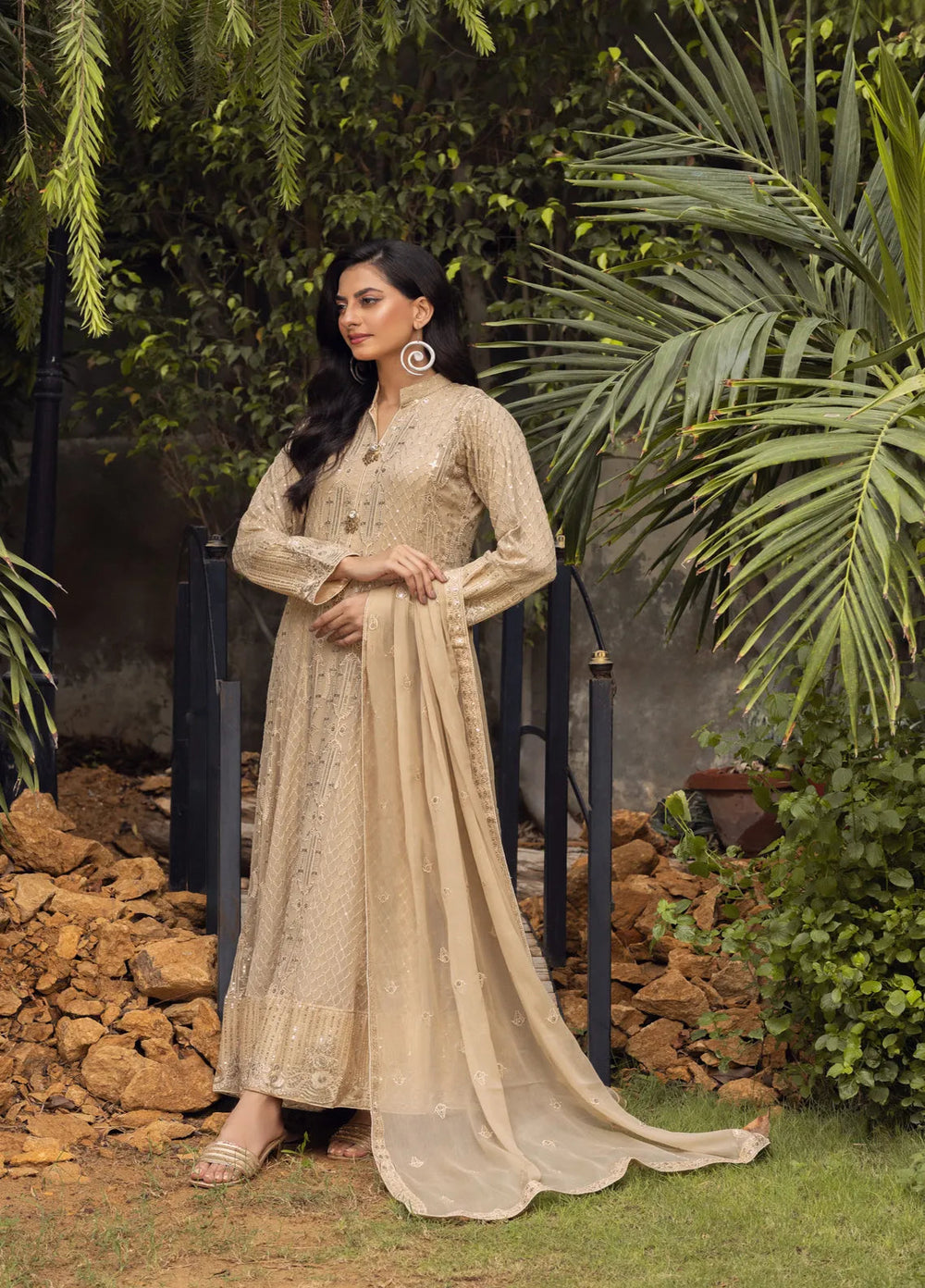 Adams Couture Pret Embroidered Chiffon 3 Piece Suit Mahi Fawn