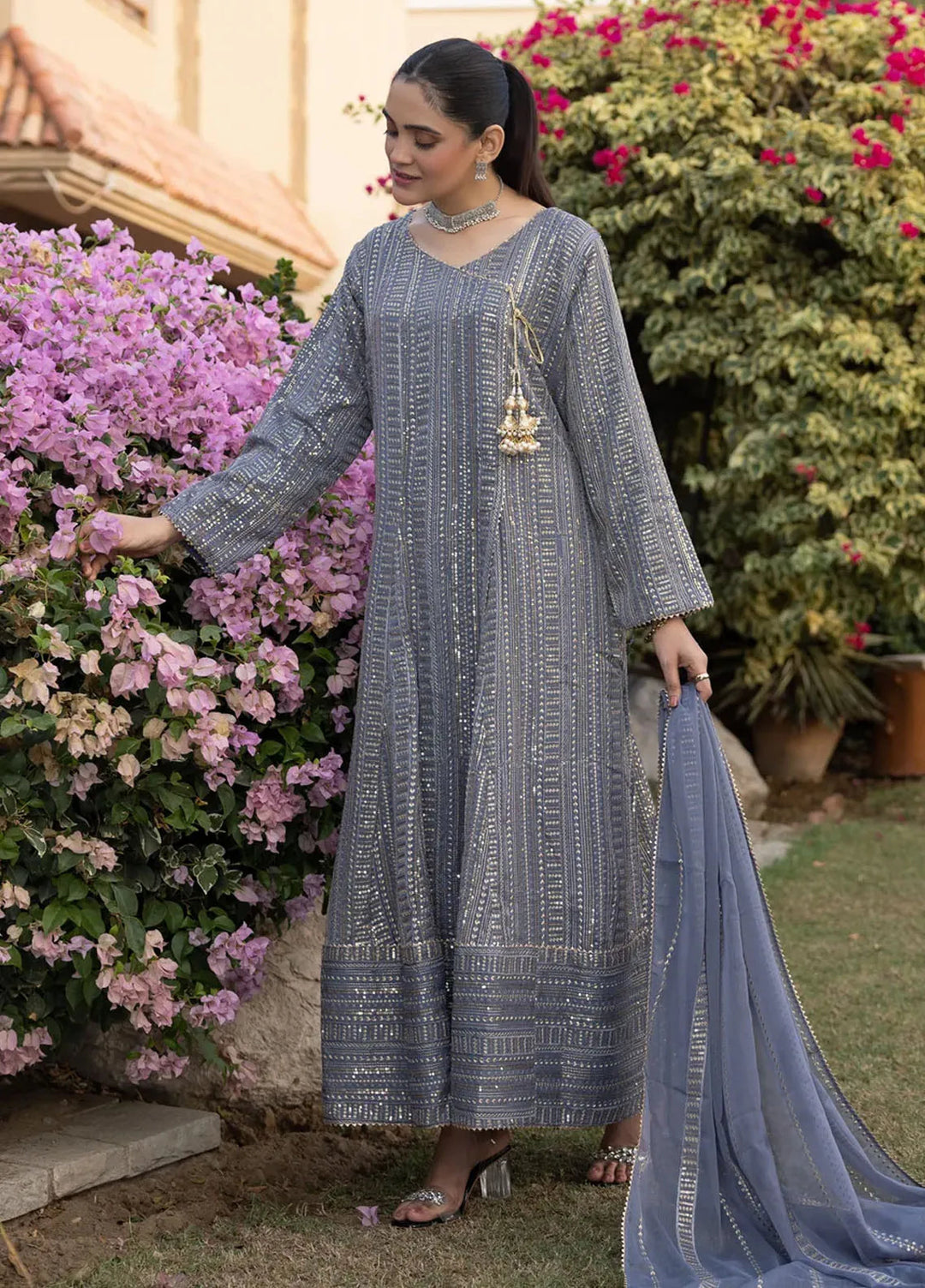 Adams Couture Pret Embroidered Chiffon 3 Piece Suit Sohrab Grey