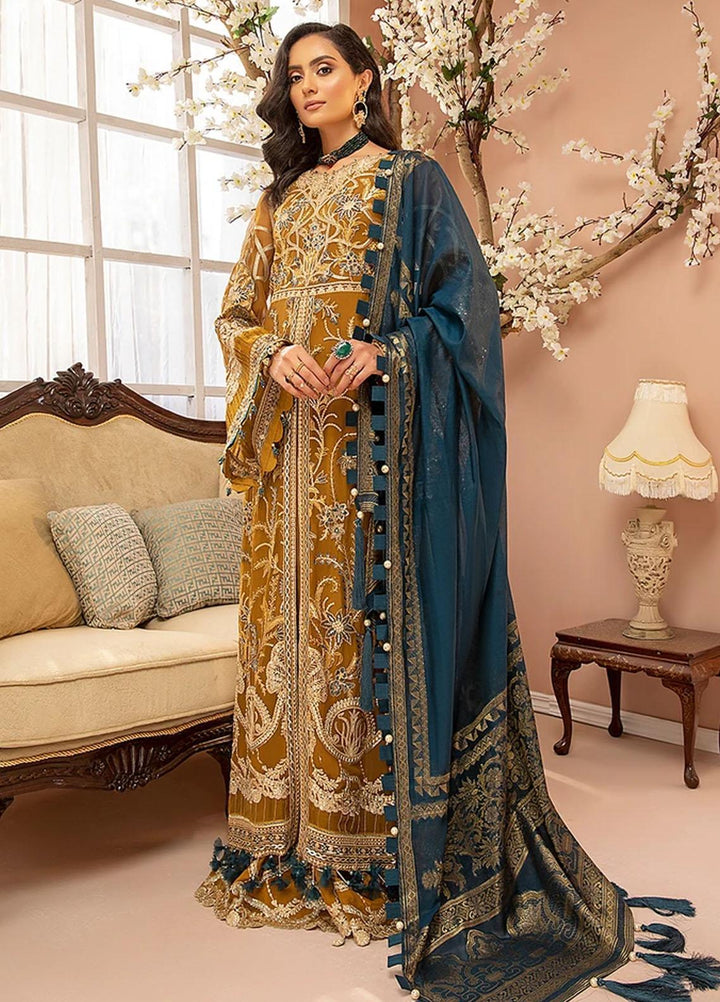 Luxulia By Adan's Libas Embroidered Chiffon Suits Unstitched 3 Piece AL21LC 01 Saffron Charm - Luxury Collection