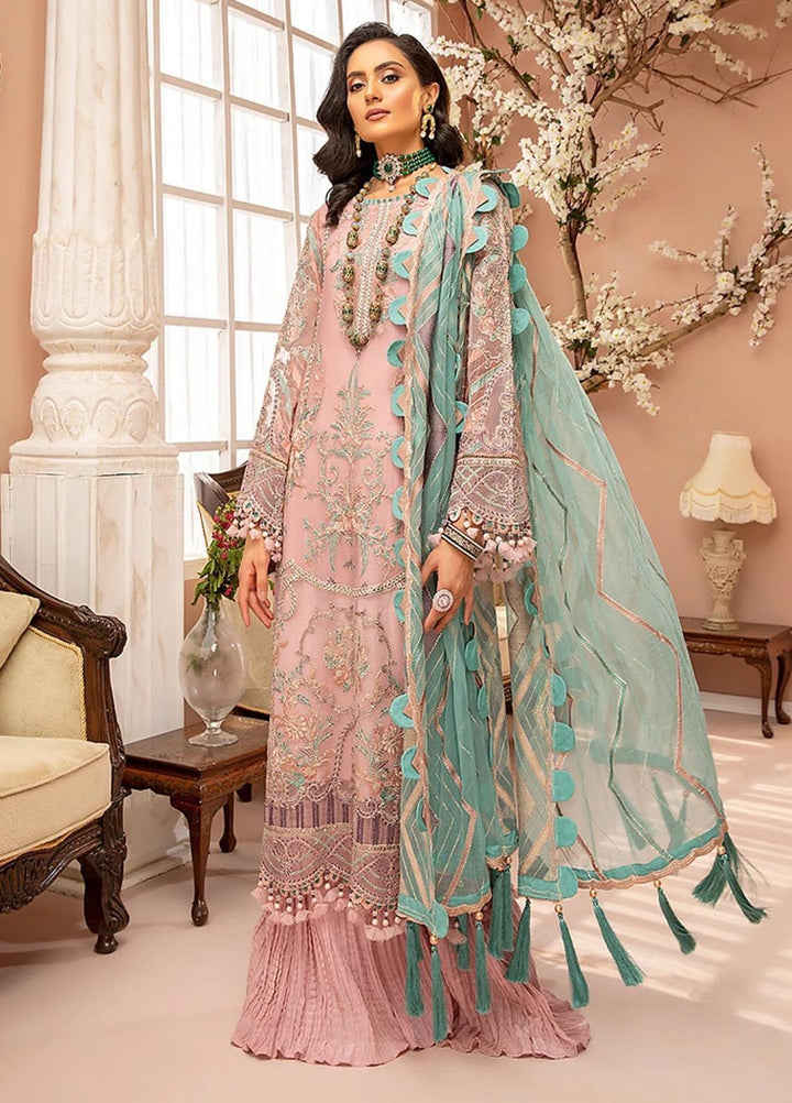 Luxulia By Adan's Libas Embroidered Chiffon Suits Unstitched 3 Piece AL21LC 02 Candy Pink - Luxury Collection