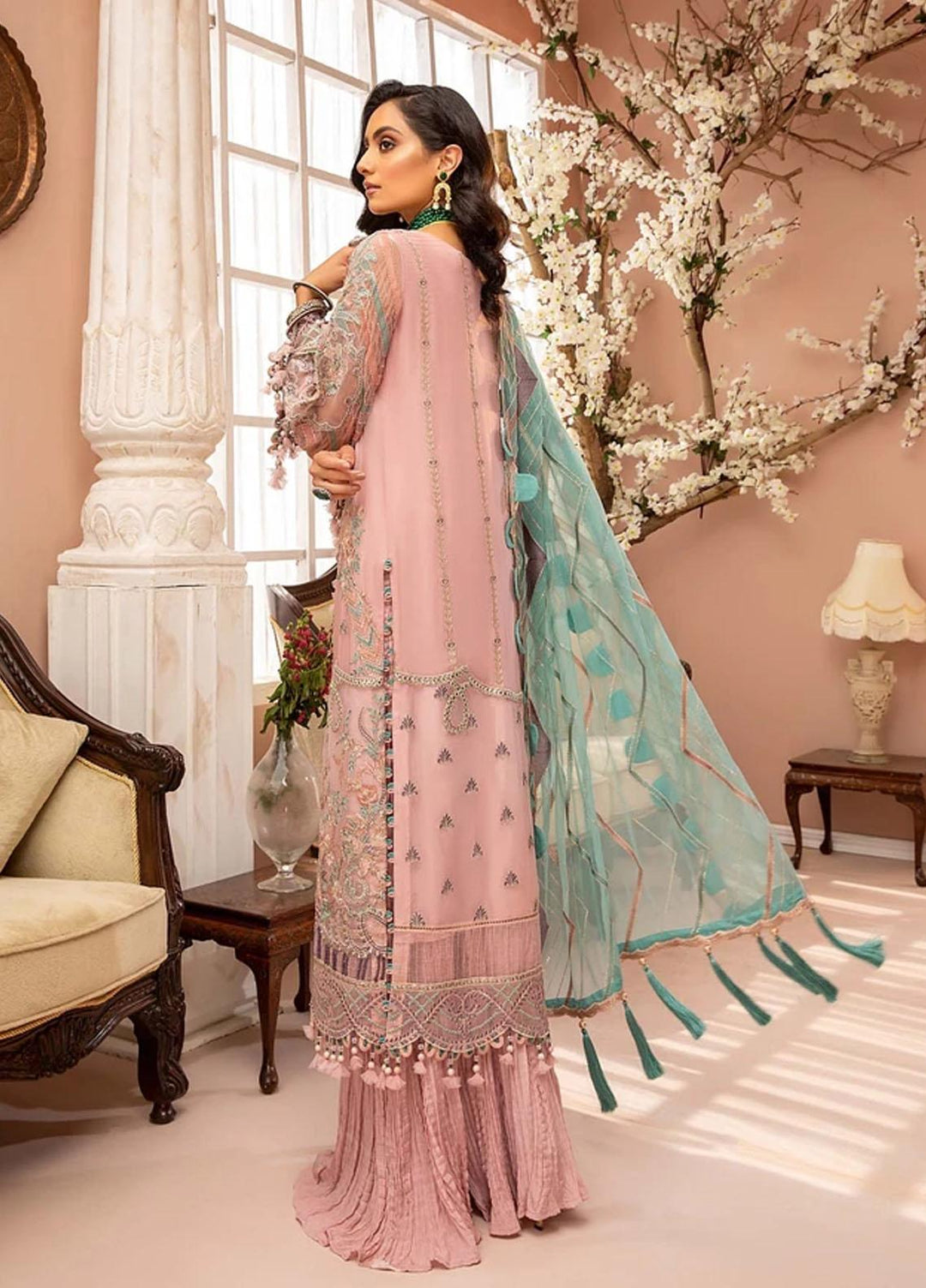 Luxulia By Adan's Libas Embroidered Chiffon Suits Unstitched 3 Piece AL21LC 02 Candy Pink - Luxury Collection