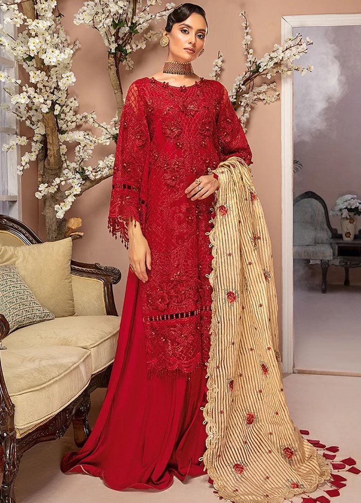 Luxulia By Adan's Libas Embroidered Organza Suits Unstitched 3 Piece AL21LC 03 Radical Red - Luxury Collection