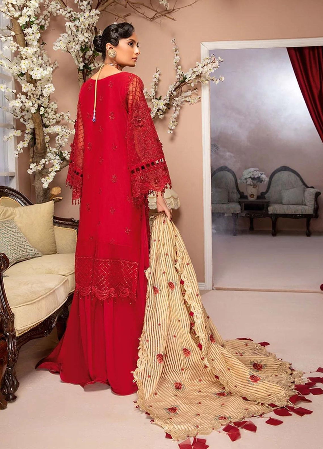 Luxulia By Adan's Libas Embroidered Organza Suits Unstitched 3 Piece AL21LC 03 Radical Red - Luxury Collection