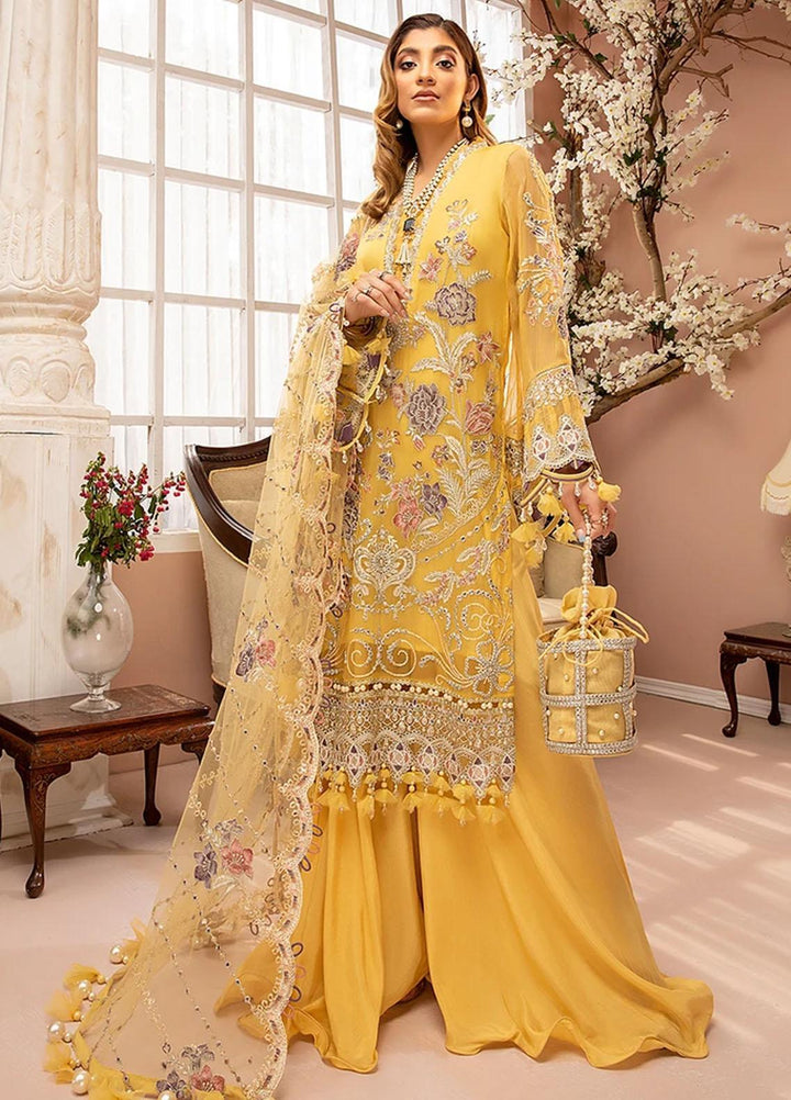 Luxulia By Adan's Libas Embroidered Chiffon Suits Unstitched 3 Piece AL21LC 05 Sun Glow - Luxury Collection