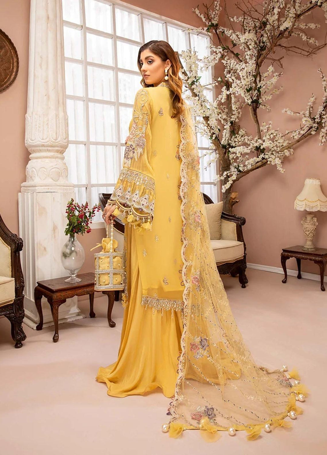 Luxulia By Adan's Libas Embroidered Chiffon Suits Unstitched 3 Piece AL21LC 05 Sun Glow - Luxury Collection