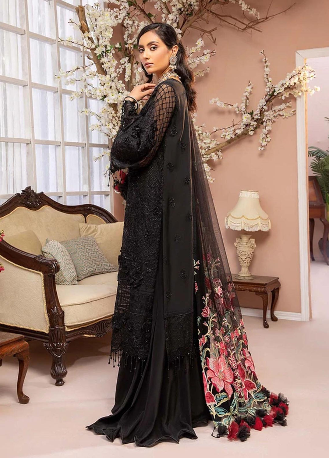 Luxulia By Adan's Libas Embroidered Organza Suits Unstitched 3 Piece AL21LC 06 Midnight Sky - Luxury Collection