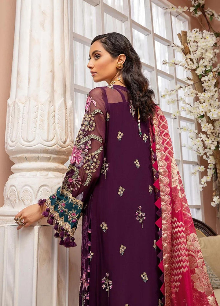 Luxulia By Adan's Libas Embroidered Chiffon Suits Unstitched 3 Piece AL21LC 07 Berry Plum - Luxury Collection