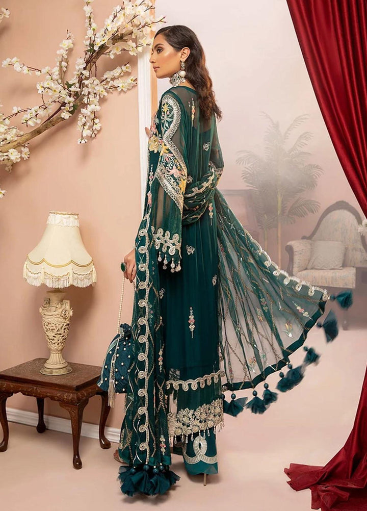 Luxulia By Adan's Libas Embroidered Chiffon Suits Unstitched 3 Piece AL21LC 10 Forest Green - Luxury Collection