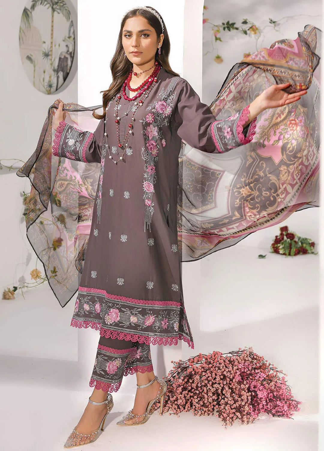 Addee Embroidered Lawn Suits Unstitched 3 Piece AD24QZ SM-040 Uns - Summer Collection