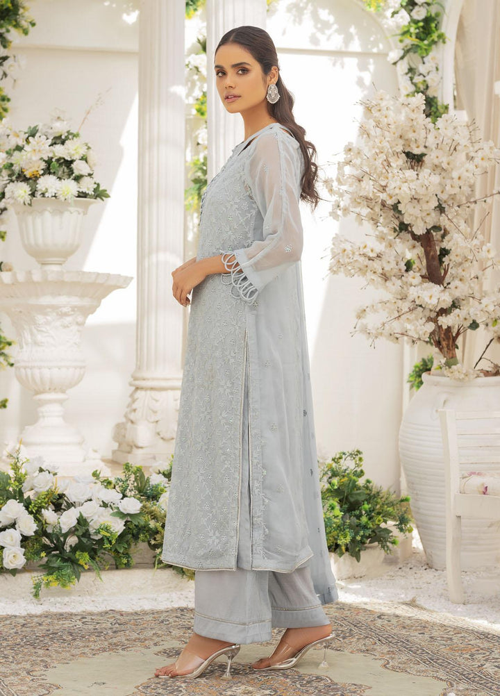 Afreen By Shamooz Embroidered Chiffon Suits Unstitched 3 Piece SHM23A SU-046 Light Blue Grey - Festive Collection