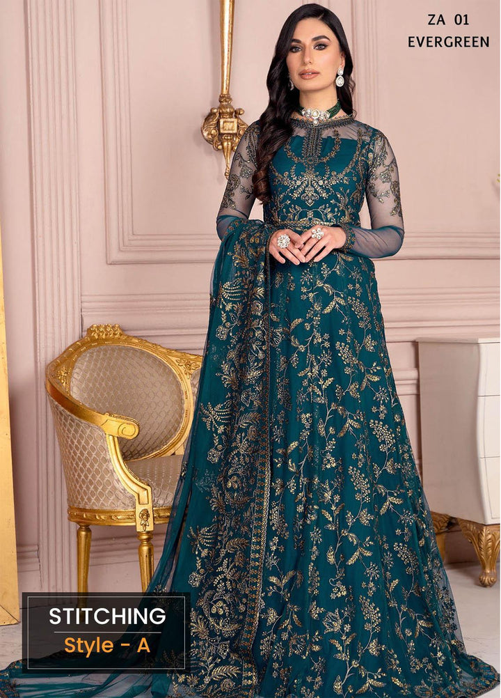 Afreen by Zarif Embroidered  Suits Unstitched 3 Piece ZR25UF ZA-01 Evergreen - Formal Collection