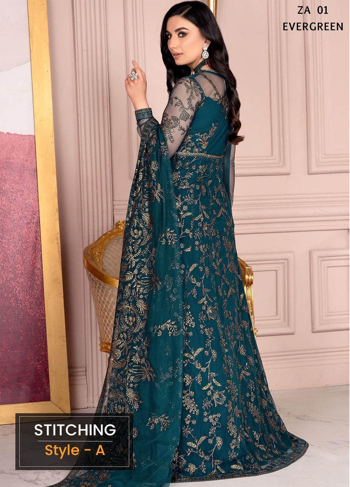 Afreen by Zarif Embroidered  Suits Unstitched 3 Piece ZR25UF ZA-01 Evergreen - Formal Collection