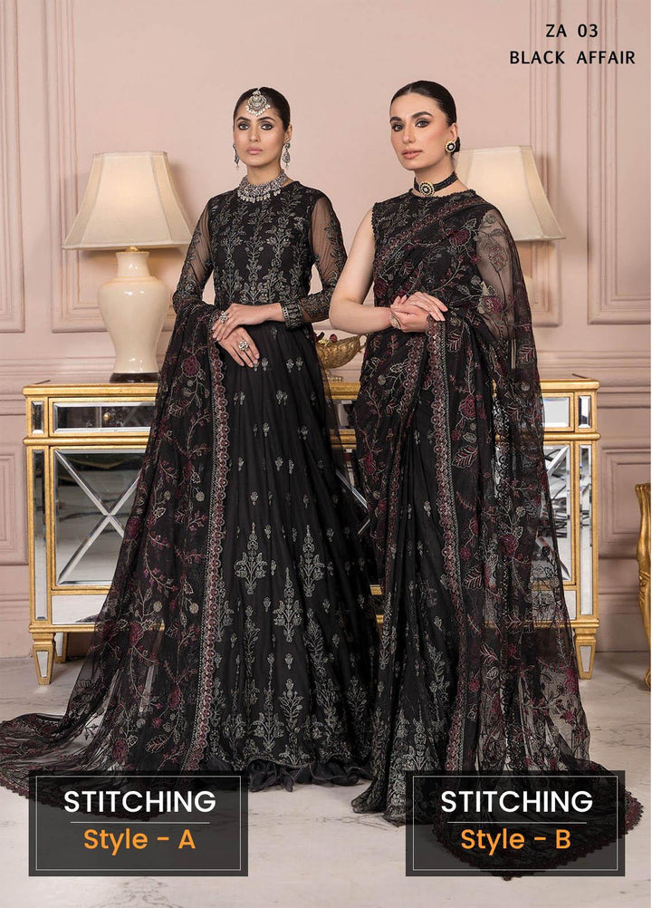 Afreen by Zarif Embroidered  Suits Unstitched 3 Piece ZF23A ZA-03 Black Affair - Formal Collection