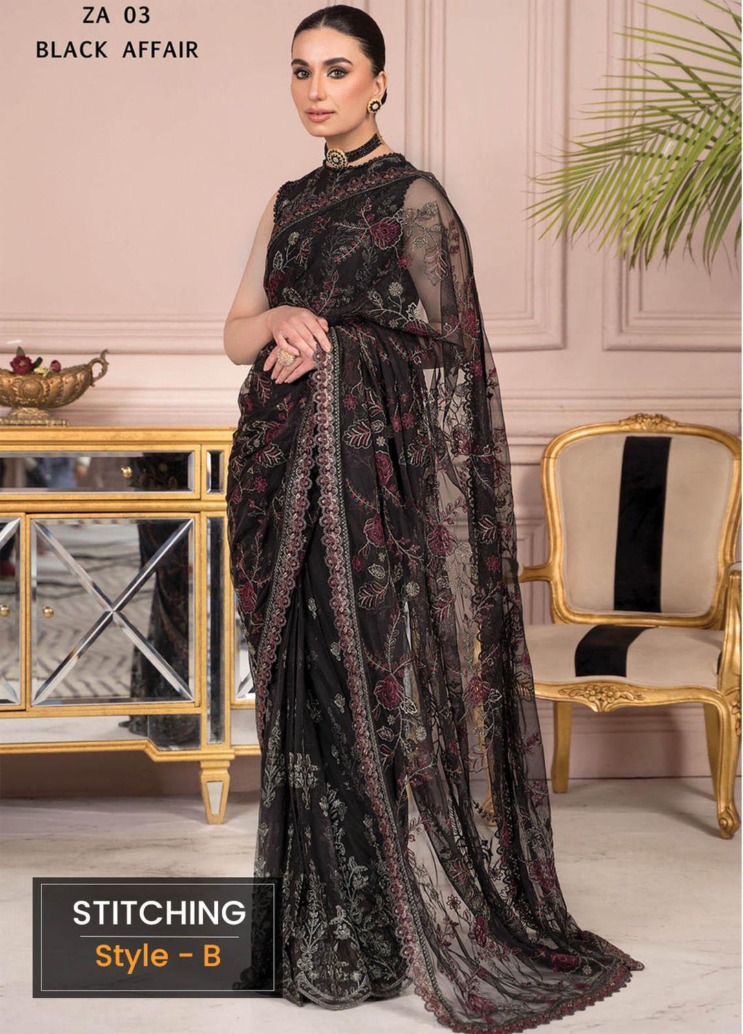 Afreen by Zarif Embroidered  Suits Unstitched 3 Piece ZF23A ZA-03 Black Affair - Formal Collection