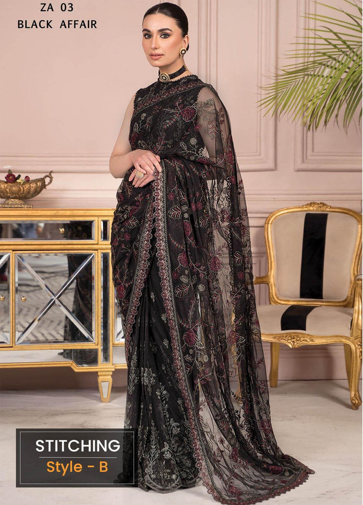 Afreen by Zarif Embroidered  Suits Unstitched 3 Piece ZF23A ZA-03 Black Affair - Formal Collection