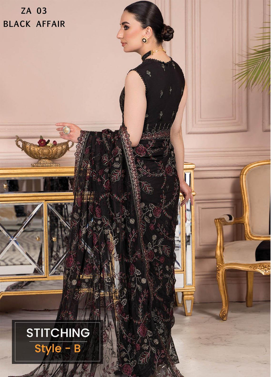 Afreen by Zarif Embroidered  Suits Unstitched 3 Piece ZF23A ZA-03 Black Affair - Formal Collection