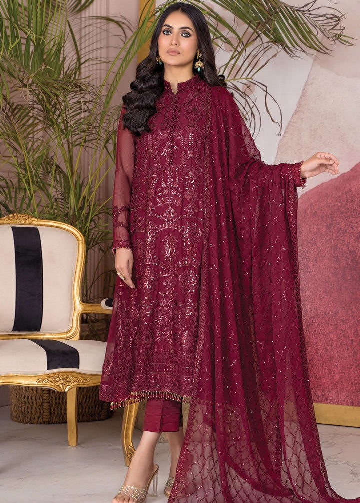 Afreen by Zarif Embroidered  Suits Unstitched 3 Piece ZF23A ZA-04 Mulberry - Formal Collection