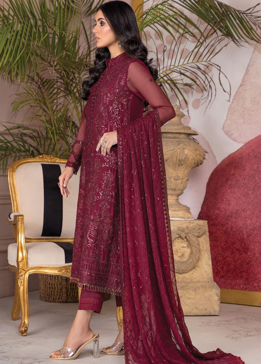 Afreen by Zarif Embroidered  Suits Unstitched 3 Piece ZR25UF ZA-04 Mulberry - Formal Collection