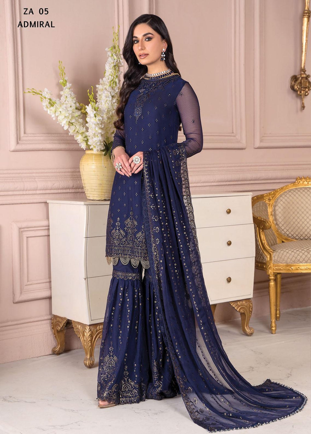 Afreen by Zarif Embroidered  Suits Unstitched 3 Piece ZF23A ZA-05 Admiral - Formal Collection
